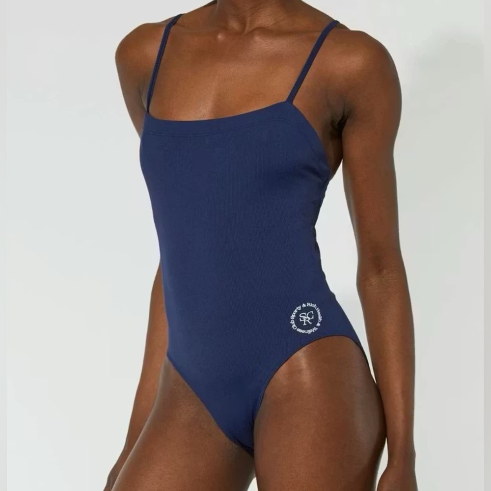 SOLID & STRIPED Navy Blue Ribbed One-Piece Swimsuit